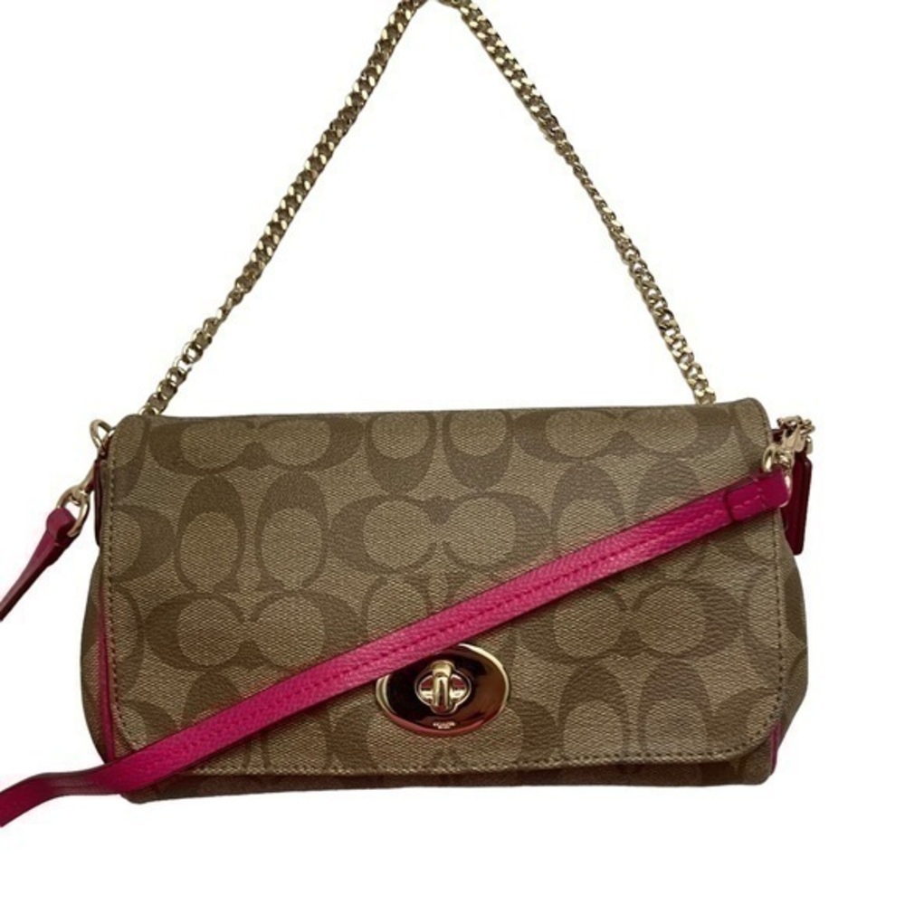 Coach brown pink khaki convertible crossbody shoulder bag or clutch F34615